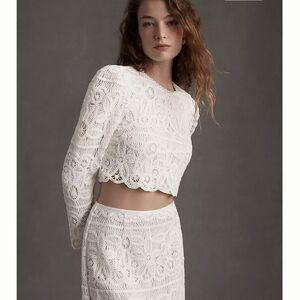 White Lace Crop Top and Skirt Set